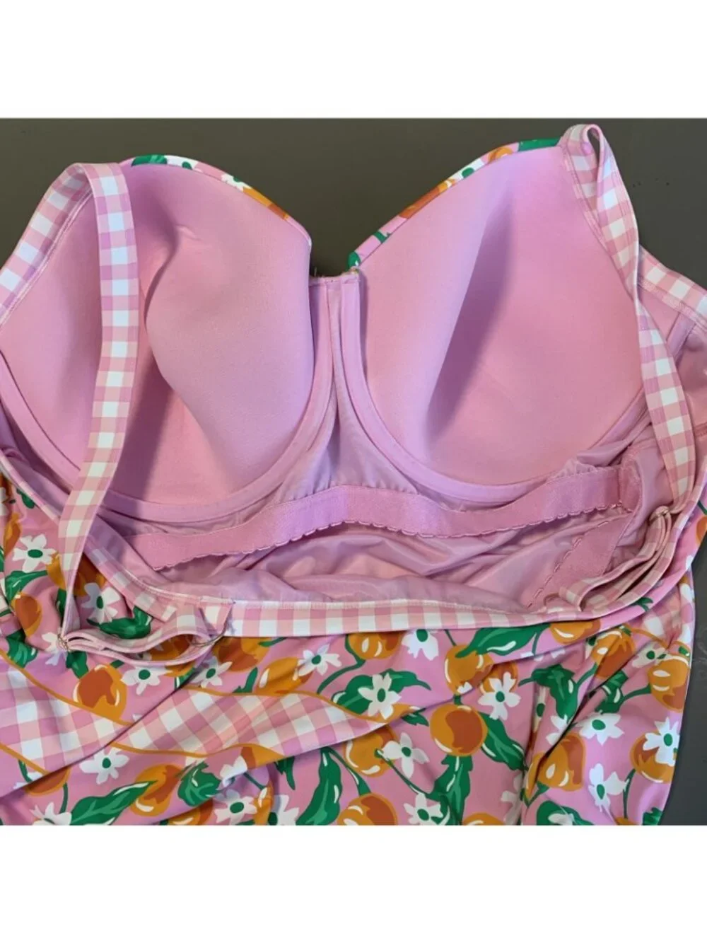 Lands End Draper James Womens 26W Swimsuit One Piece Pink‎ Orange Floral Gingham